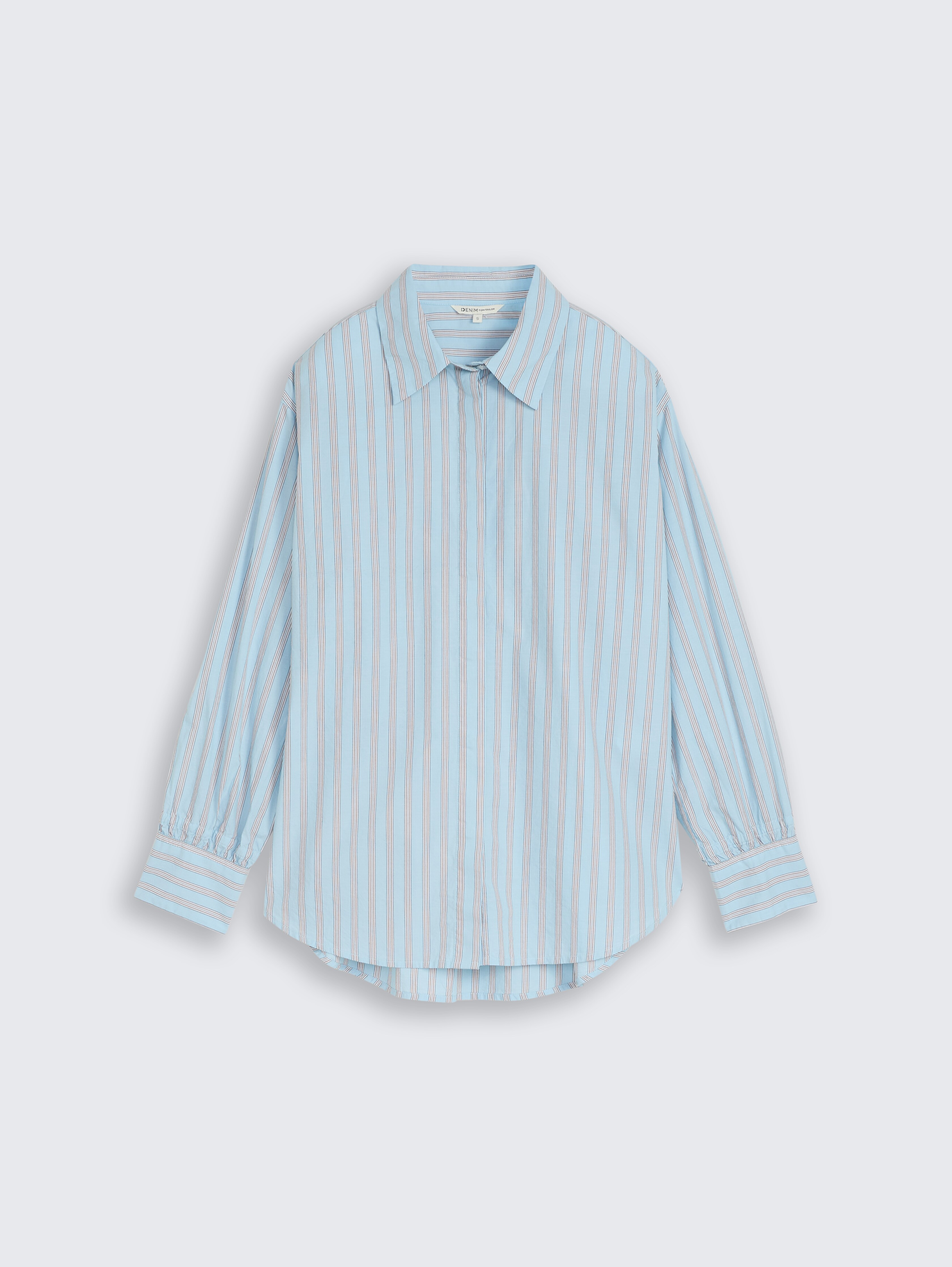 Oversize Hemdbluse mit Streifenmuster von Denim Female, blue white brown stripe