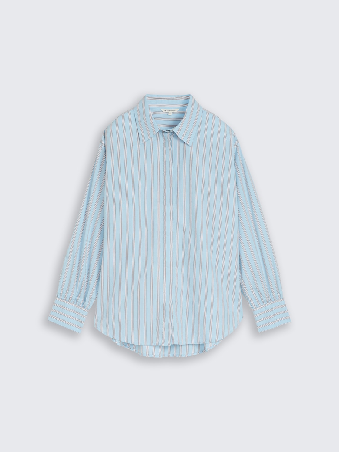 Oversize Hemdbluse mit Streifenmuster - blue white brown stripe - Vorder-Produkt-Ansicht