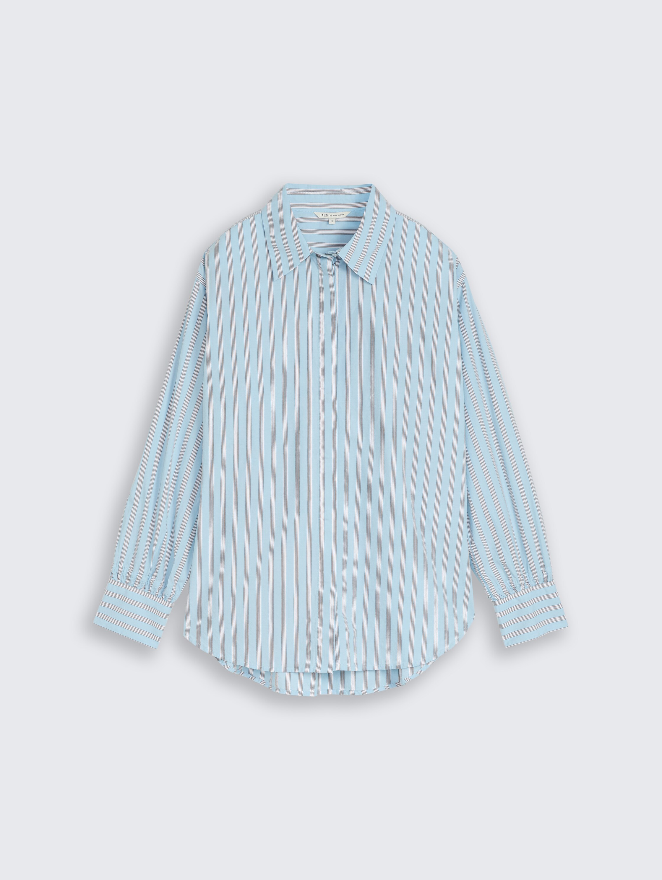 Oversize Hemdbluse mit Streifenmuster - blue white brown stripe - Vorder-Produkt-Ansicht