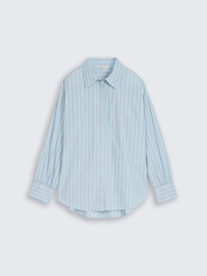 Oversized shirt blouse with striped pattern by Denim Female, blue white brown stripe