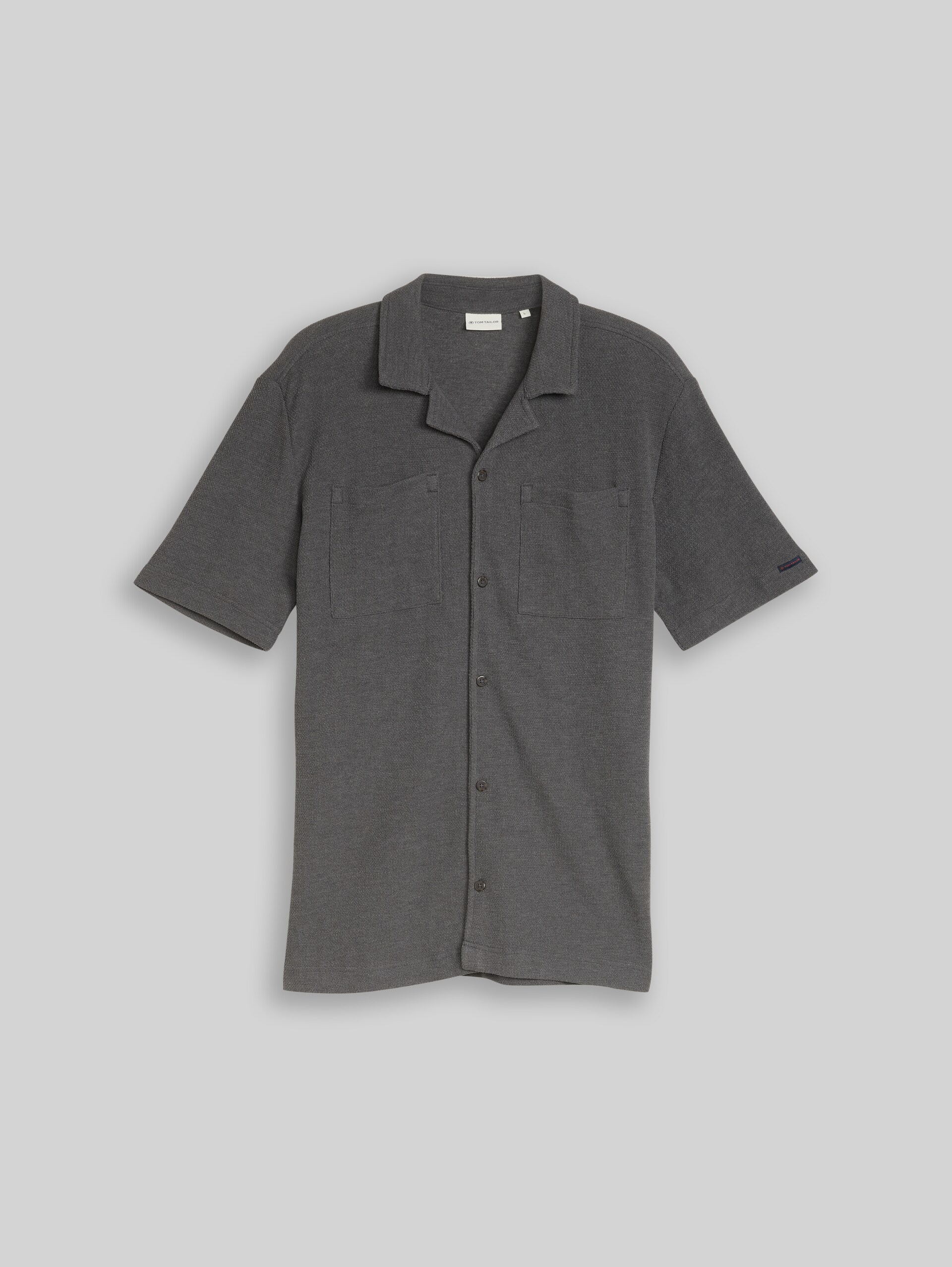 Regular fit jersey shirt with breast pockets - Tarmac Grey Melange - Front product view