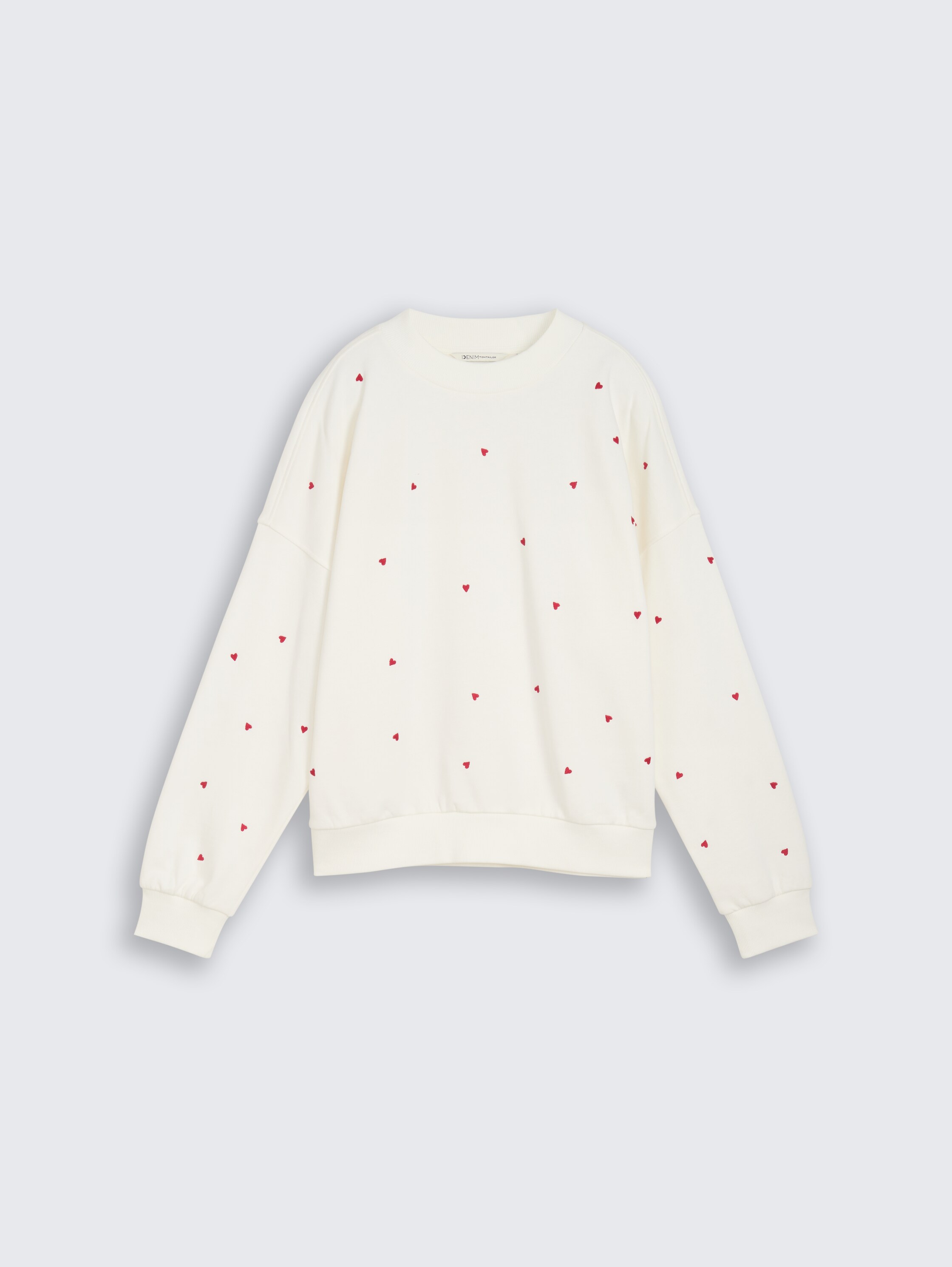 Loose Fit Sweatshirt mit Herz-Stickerei - off white red heart embroidery - Vorder-Produkt-Ansicht
