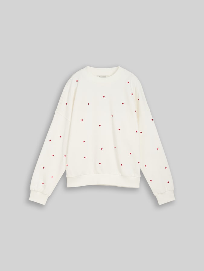 Loose Fit Sweatshirt mit Stickerei von Denim Female, off white red heart embroidery