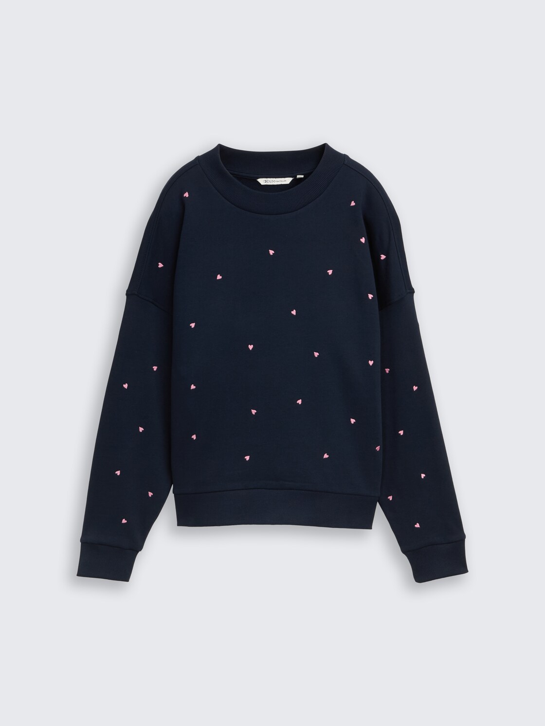 Loose Fit Sweatshirt mit Stickerei - navy pink heart embroidery - Vorder-Produkt-Ansicht