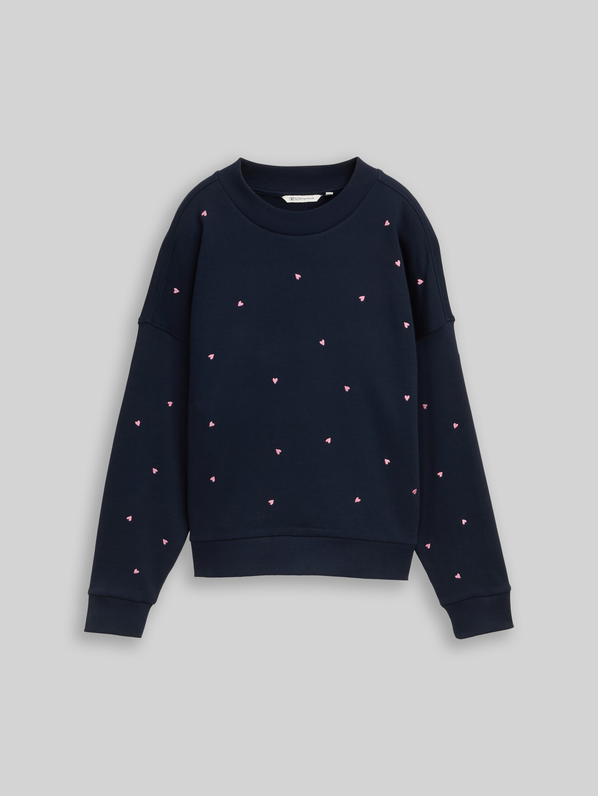 Loose-fit sweatshirt with embroidery - navy pink heart embroidery - Front product view