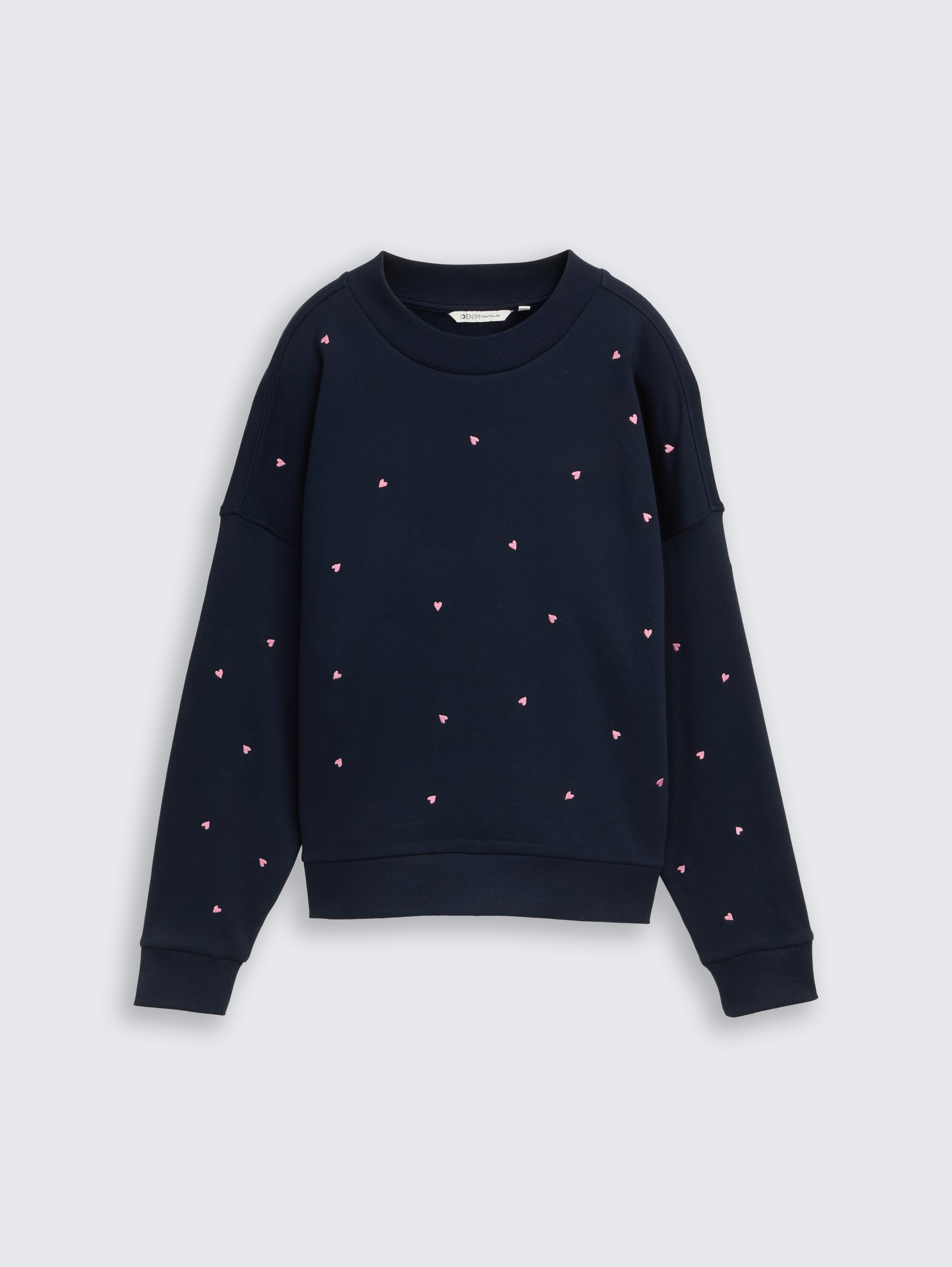 Loose Fit Sweatshirt mit Herz-Stickerei - navy pink heart embroidery - Vorder-Produkt-Ansicht