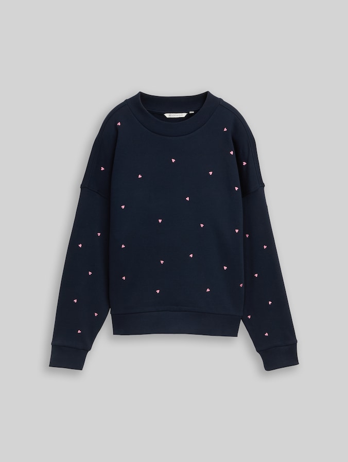 Loose Fit Sweatshirt mit Stickerei von Denim Female, navy pink heart embroidery