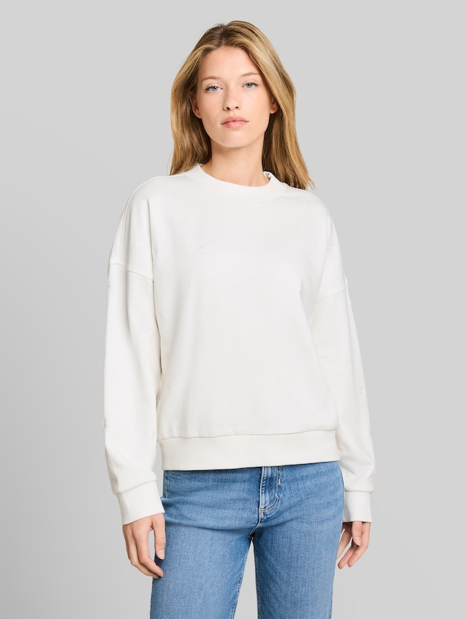 Loose Fit Sweatshirt mit Stickerei von Denim Female, off white daisy embroidery