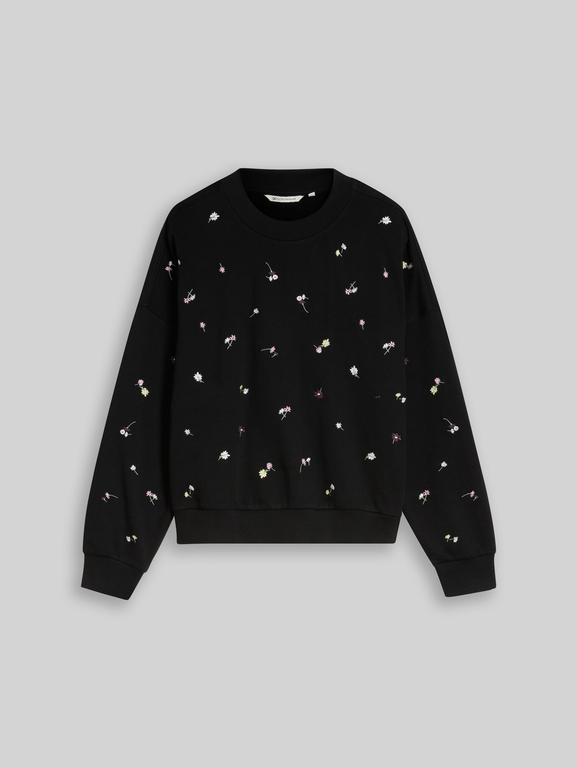 Sweat ample avec broderie - black flower embroidery - Vue de face du produit