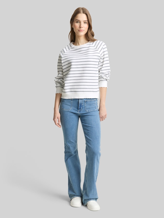 Sweatshirt met streepjespatroon door Denim Female, off white navy stripe
