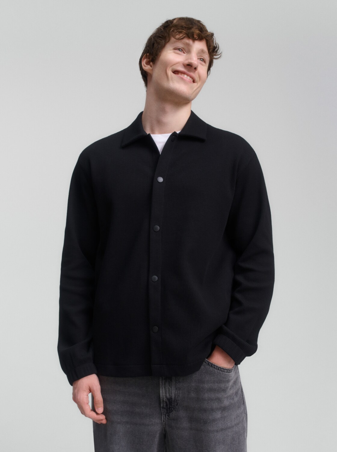 Relaxed fit overshirt met wafelstructuur - Black