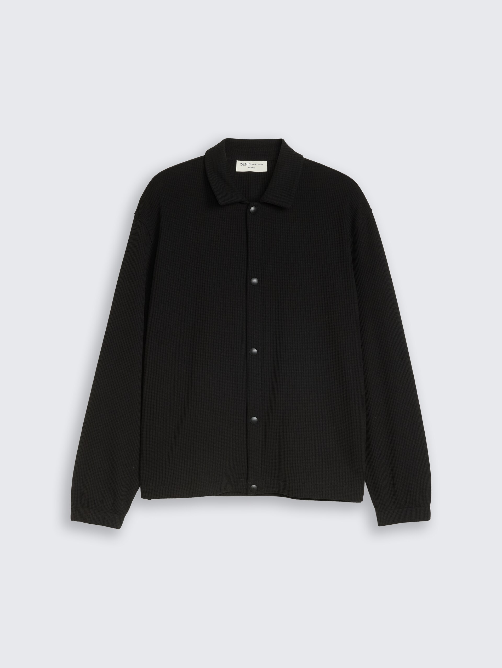 Relaxed fit overshirt met wafelstructuur - Black - Product vooraanzicht