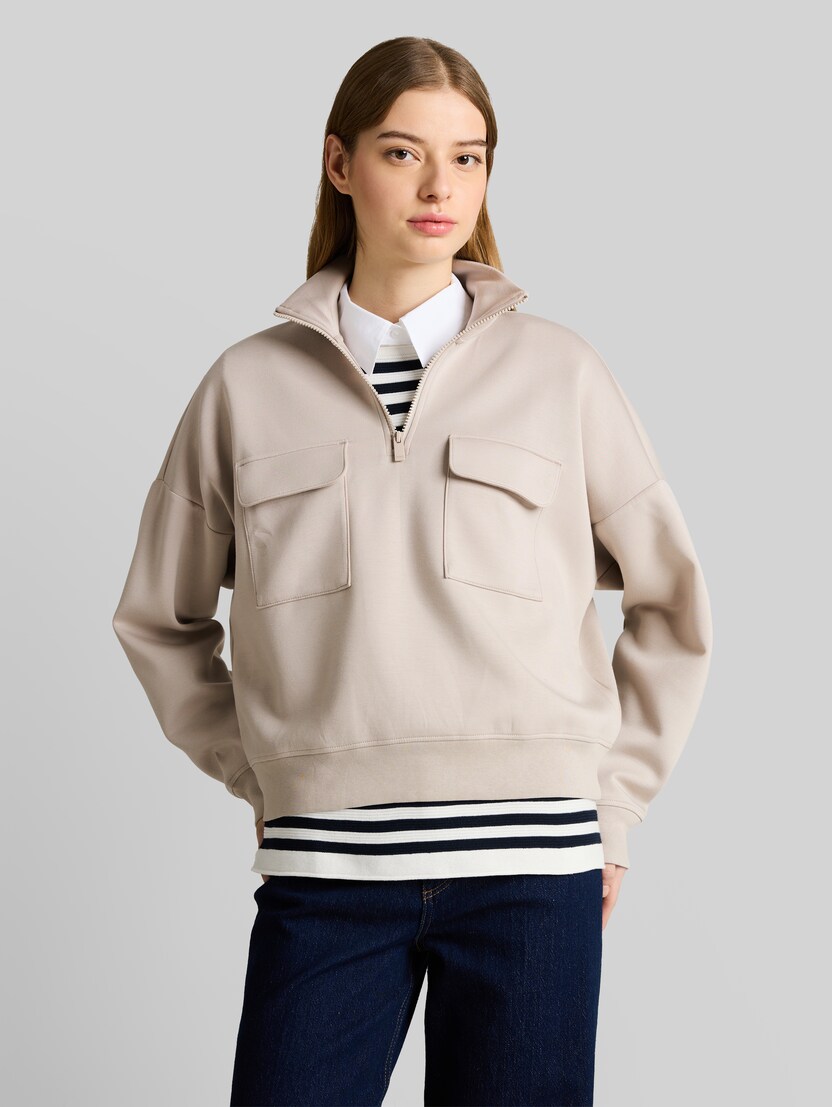 Loose Fit Troyer Sweatshirt aus Scuba von Denim Female, cloud grey