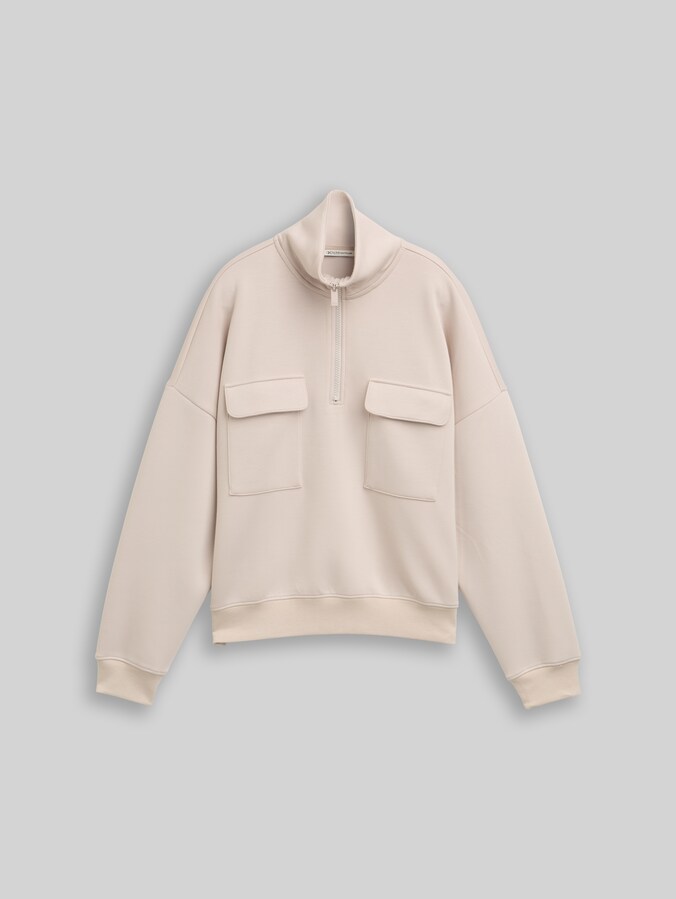 Loose fit troyer sweatshirt made from scuba fabric by Denim Female, cloud grey