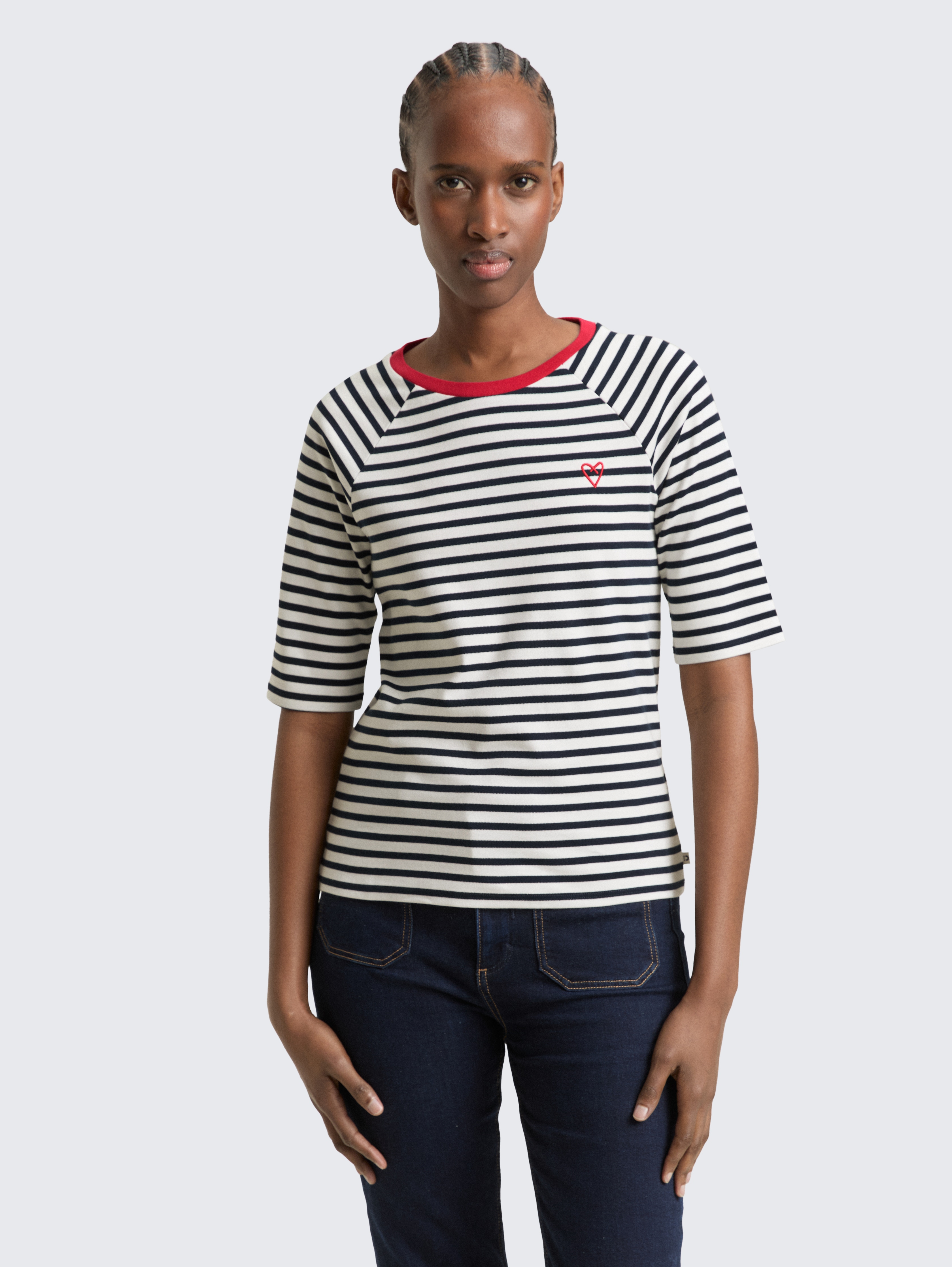 T-Shirt mit Streifenmuster von Denim Female, navy white stripe