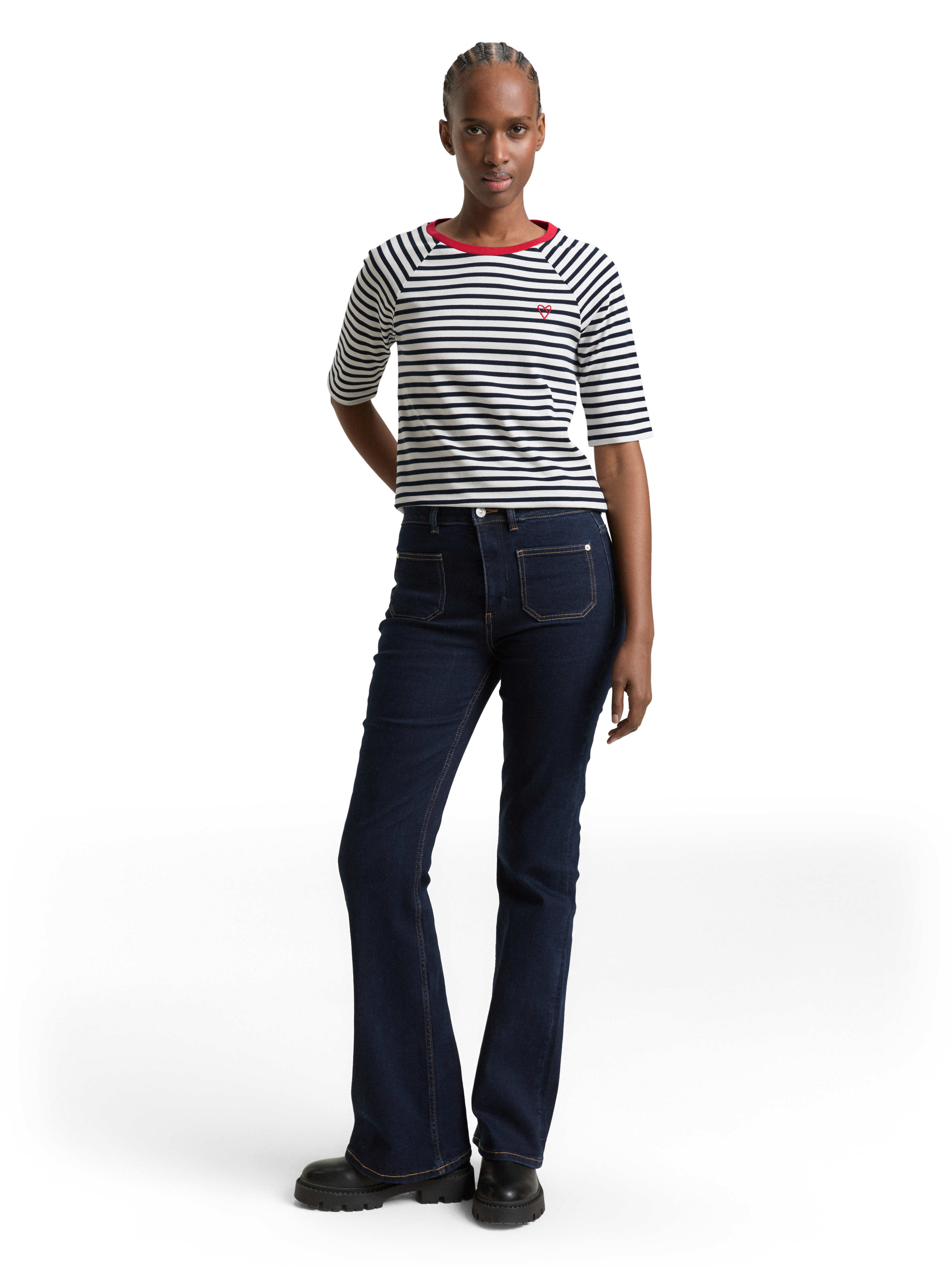 T-Shirt mit Streifenmuster - navy white stripe - Model-Vorderansicht