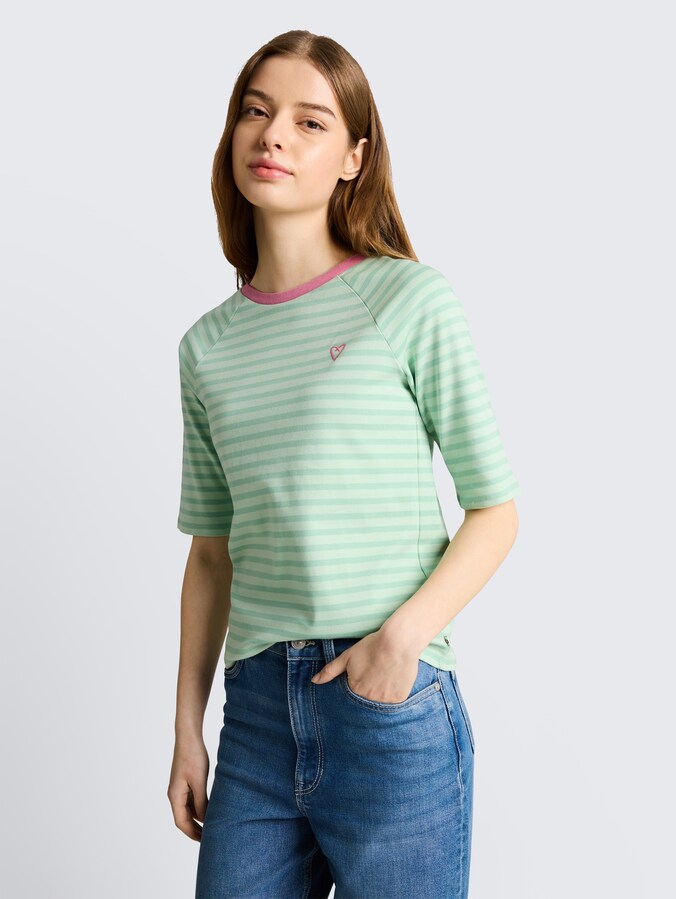 T-shirt met streepjesmotief door Denim Female, tonal matcha green stripe