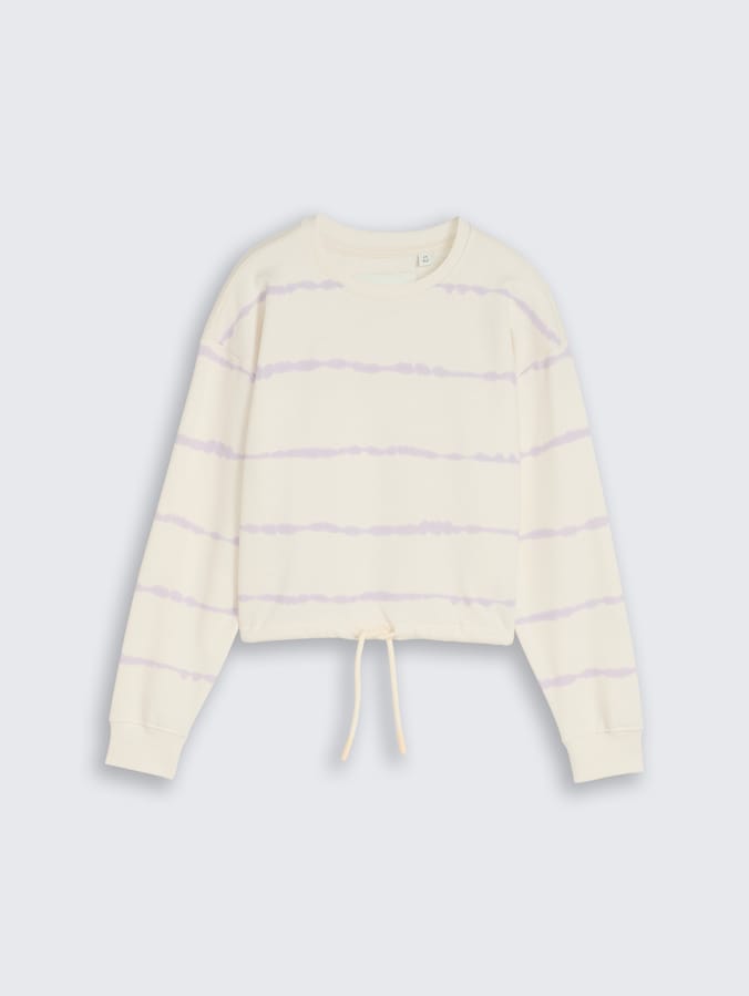 Cropped sweatshirt with batik pattern by Teen Girls, white lilac batik design