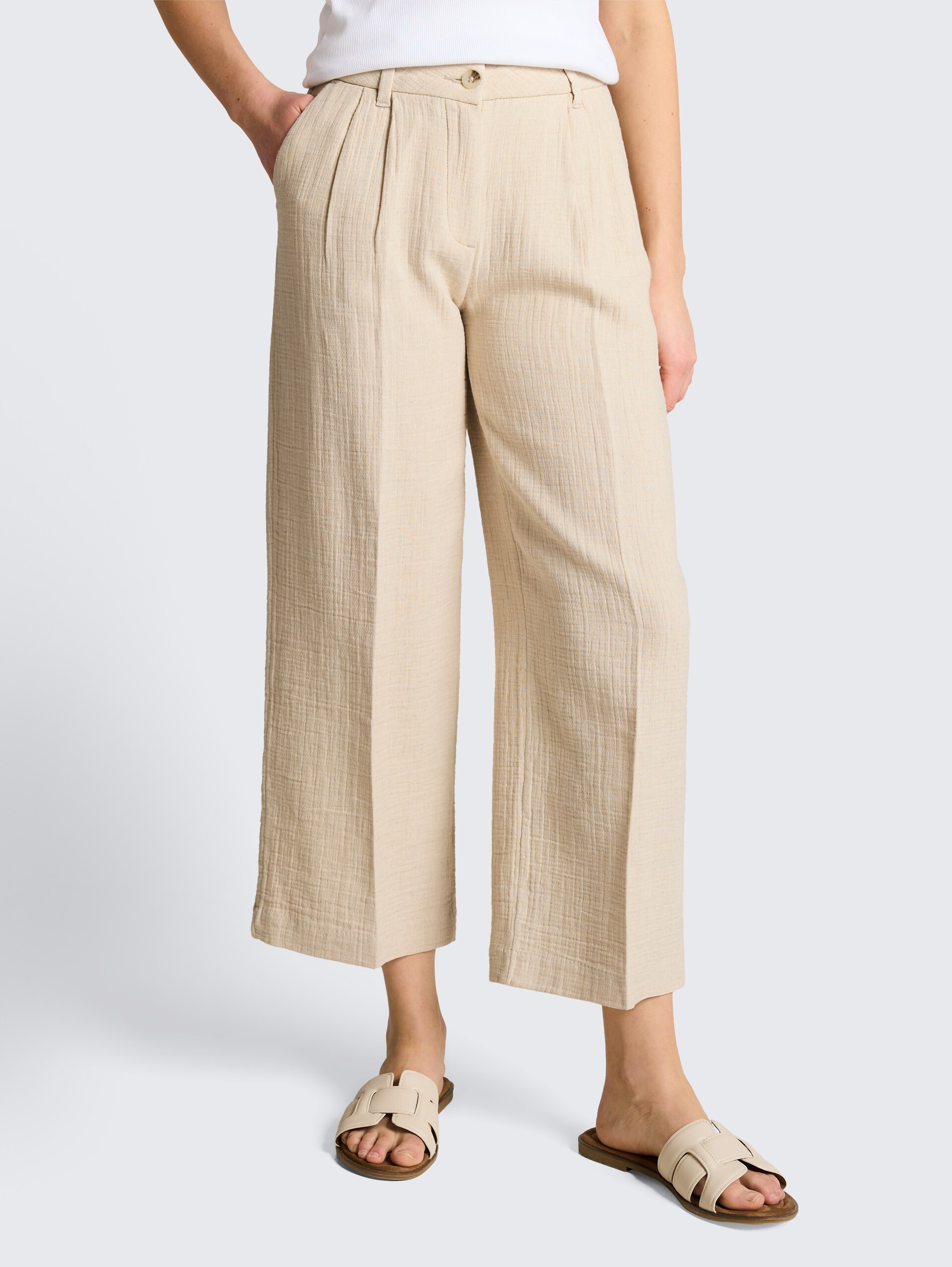 Culotte Hose mit Leinenanteil - sand stone beige melange - Ausschnitt Model-Vorderansicht
