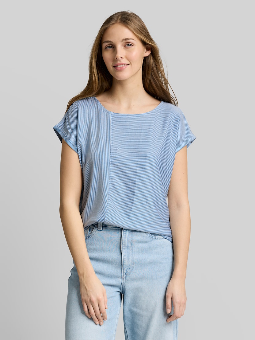 Loose Fit T-Shirt mit Streifenmuster von Denim Female, small mid blue white stripe