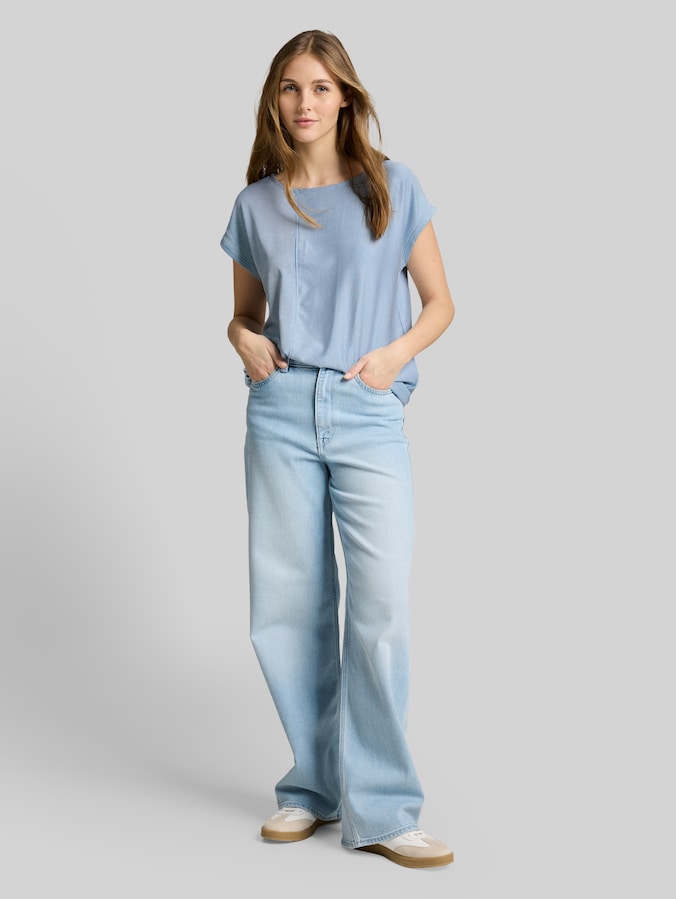 Loose-fit T-shirt with a striped pattern by Denim Female, small mid blue white stripe