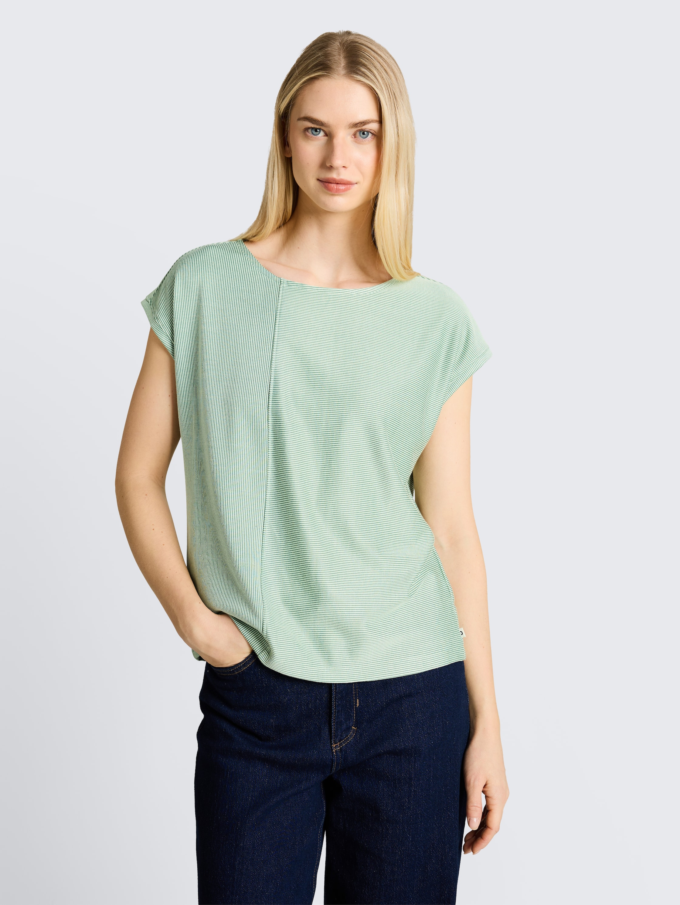 T-shirt met losse pasvorm en streepmotief - small_tonal_matchagreen_stripe - 