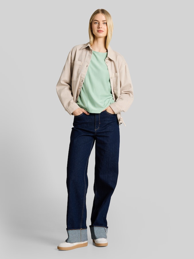 Loose Fit T-Shirt mit Streifenmuster von Denim Female, small tonal matchagreen stripe