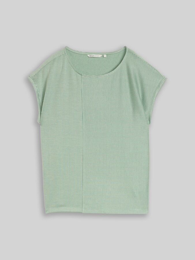 Loose-fit T-shirt with a striped pattern by Denim Female, small tonal matchagreen stripe