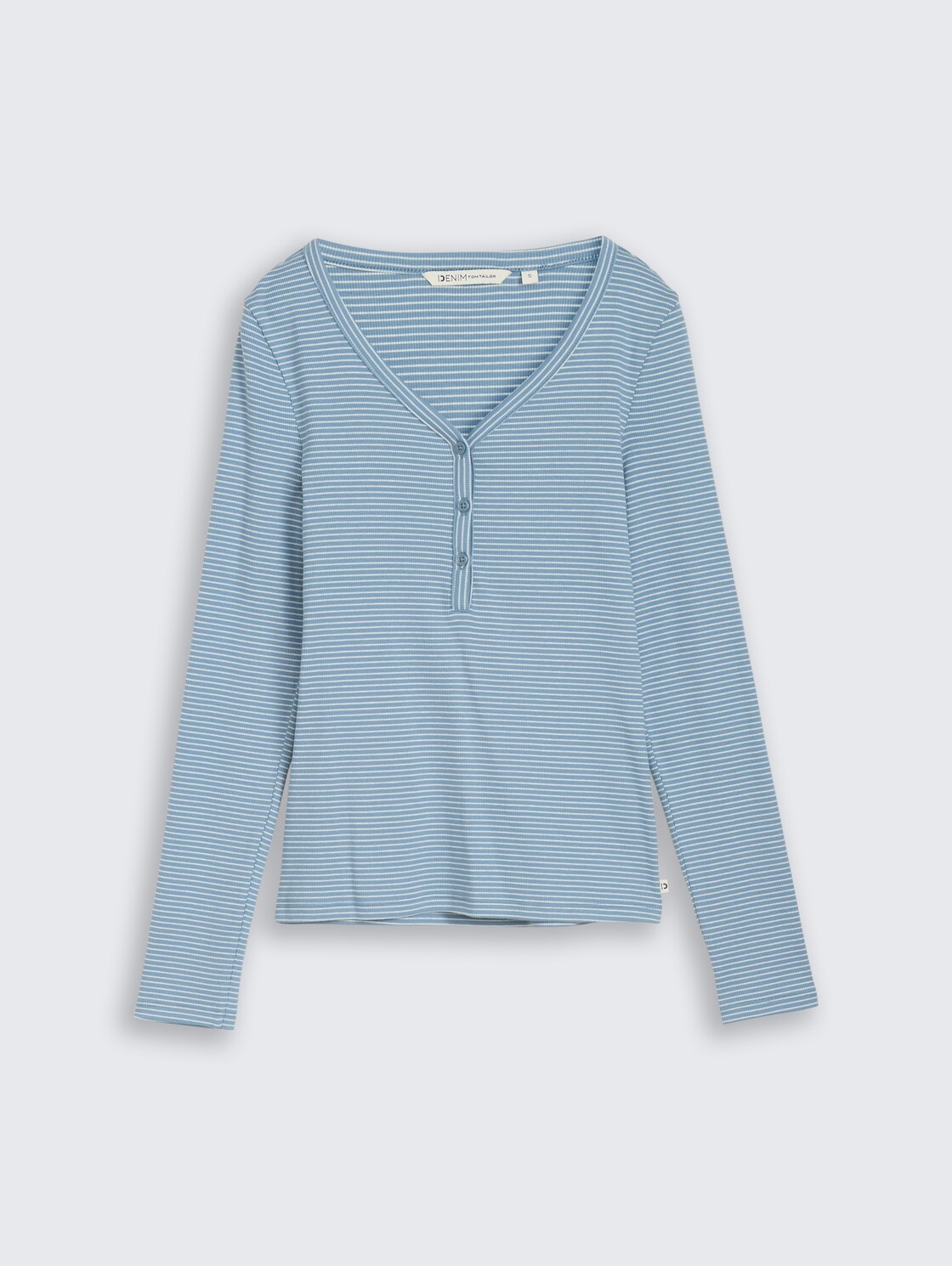 Slim Fit Henley Langarmshirt mit Streifenmuster - mid blue white stripe - Vorder-Produkt-Ansicht