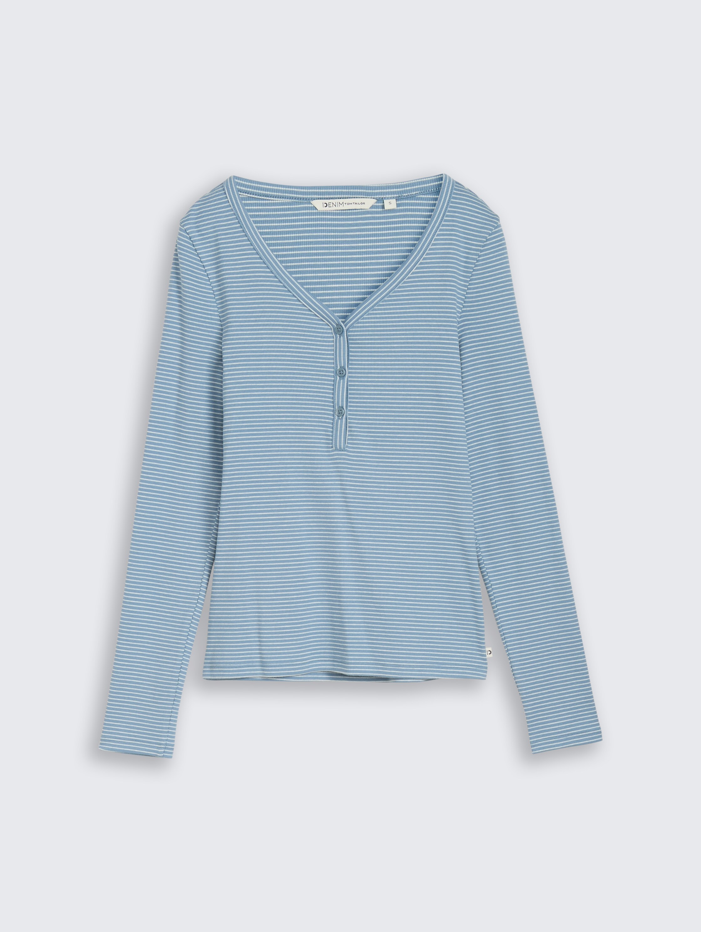 Slim Fit Henley Langarmshirt mit Streifenmuster - mid blue white stripe - Vorder-Produkt-Ansicht