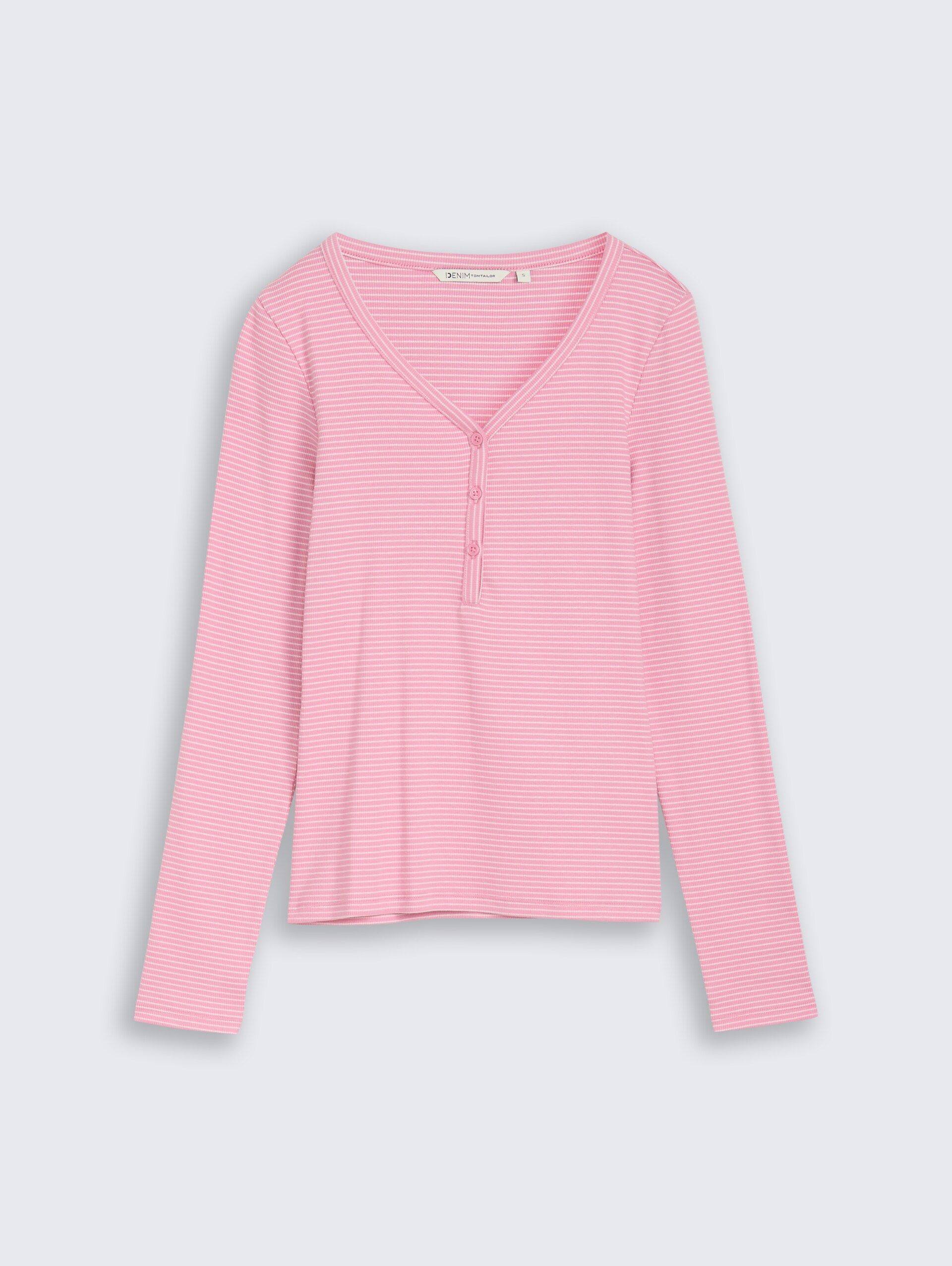 Slim Fit Henley Langarmshirt mit Streifenmuster - pink white stripe - Vorder-Produkt-Ansicht