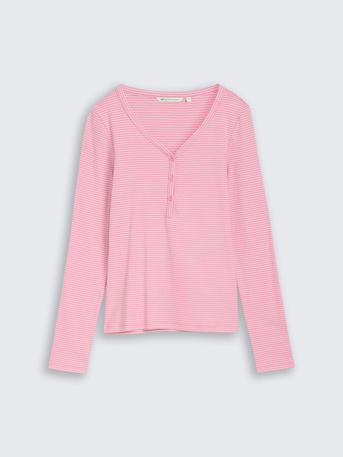 Slim fit Henley-shirt met lange mouwen en streepjesmotief door Denim Female, pink white stripe