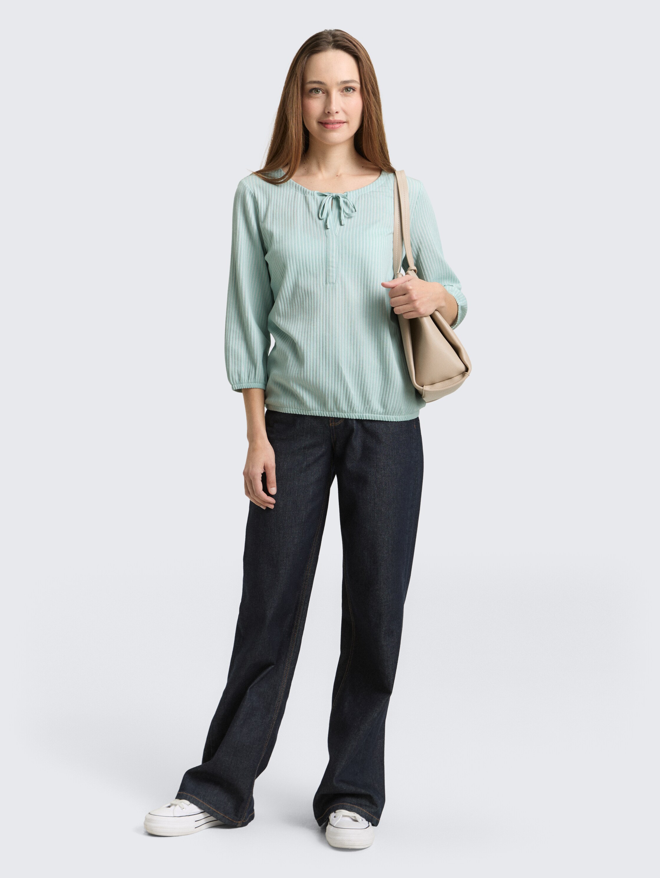 Blusenshirt mit Streifenmuster - blue haze stripe - Model-Vorderansicht