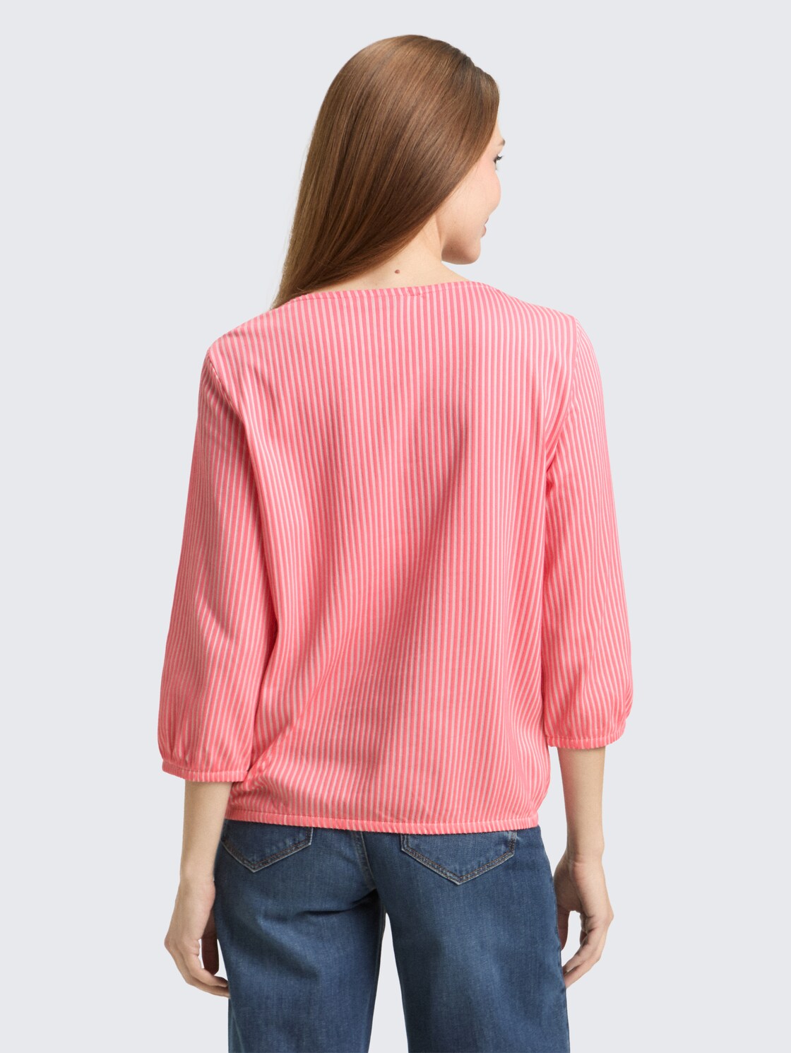 Blusenshirt mit Streifenmuster - soft coral pink white stripe - Auschnitt Model-Rückansicht