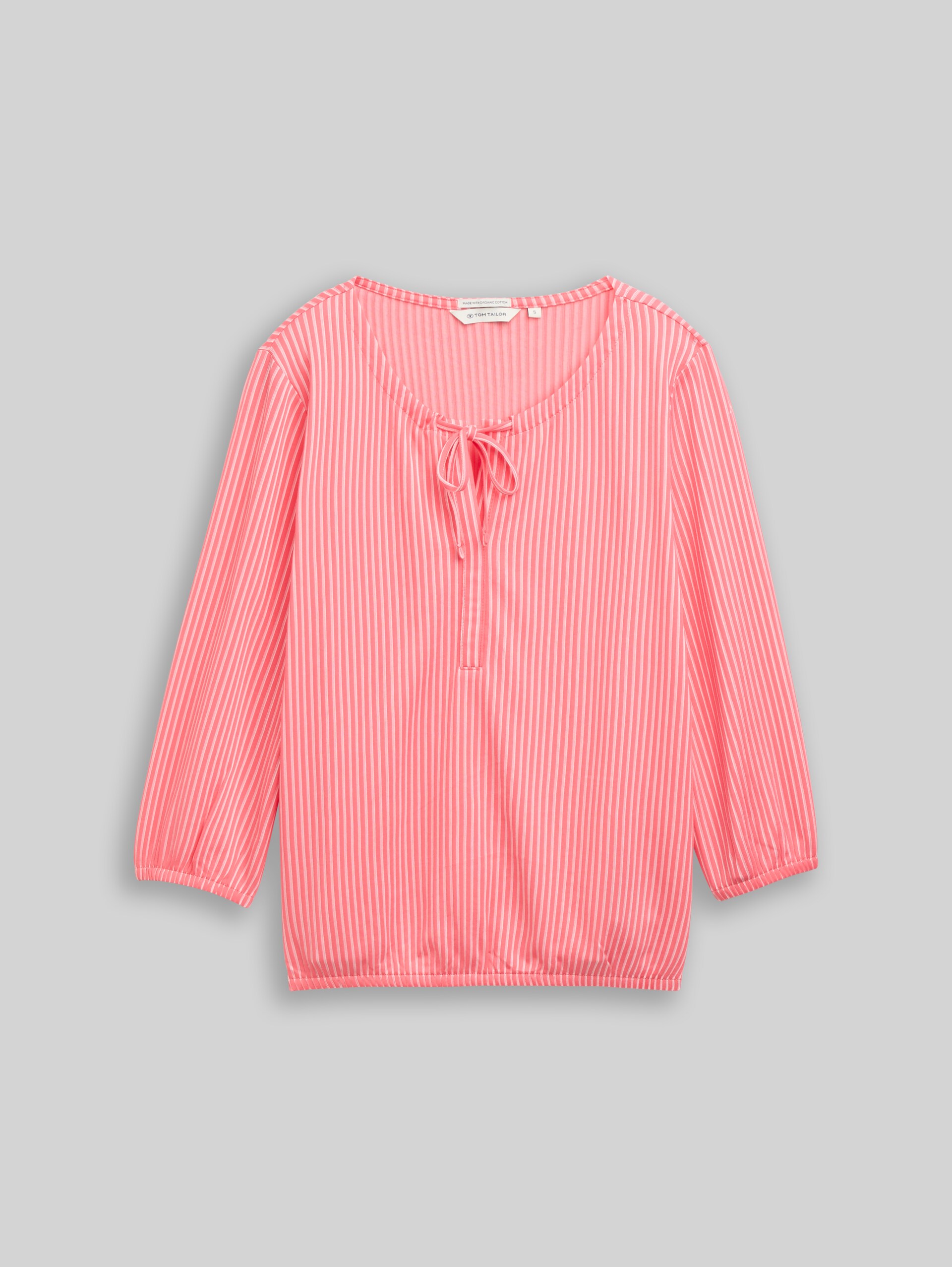 Blouse shirt with striped pattern - soft coral pink white stripe - Front product view