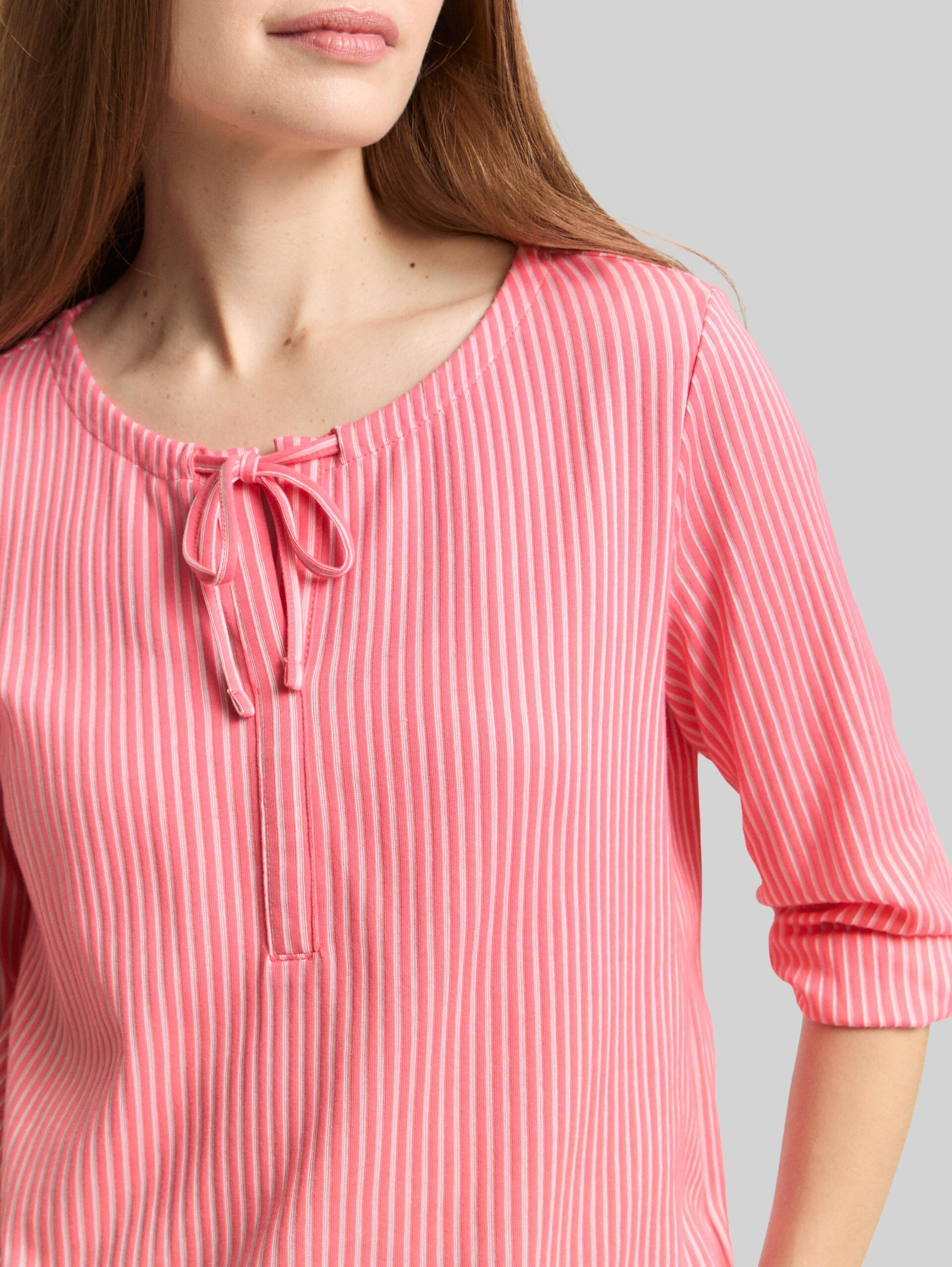 Blouse shirt with striped pattern - soft coral pink white stripe - Detail model view
