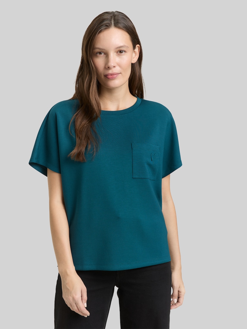 Losvallend scuba T-shirt met borstzak door Women, Deep Meadow Green
