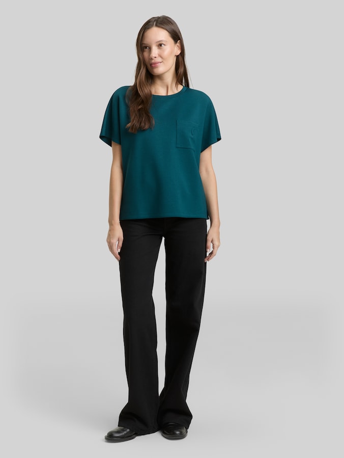 Loose Fit Scuba T-Shirt mit Brusttasche von Women, Deep Meadow Green