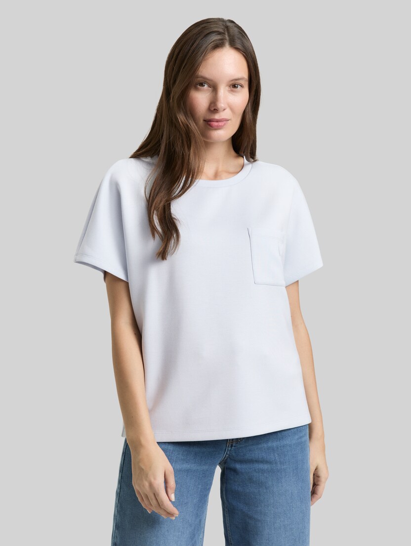 Loose Fit Scuba T-Shirt mit Brusttasche von Women, soft dusty blue