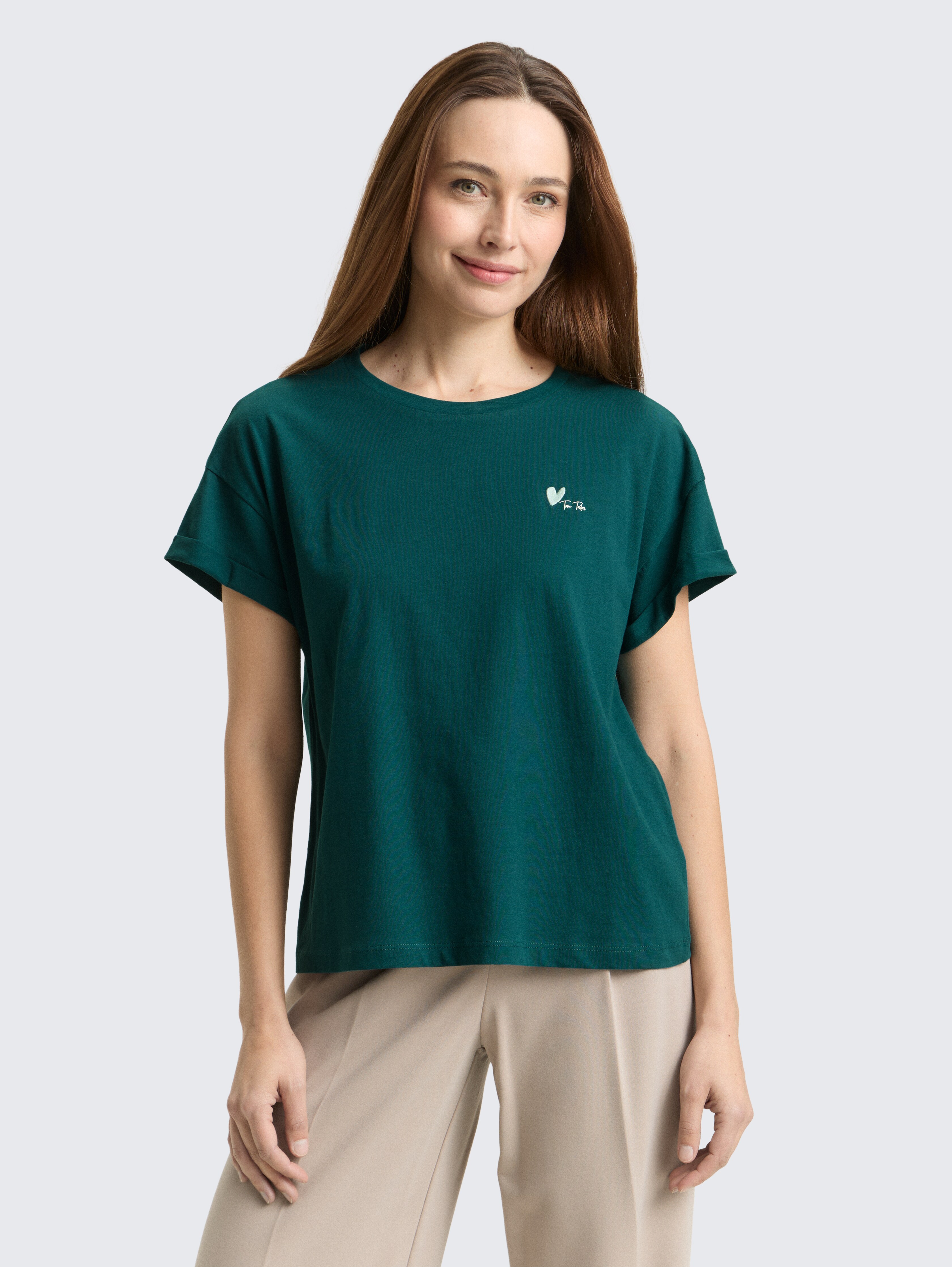T-Shirt mit Stickerei von Women, Deep Meadow Green