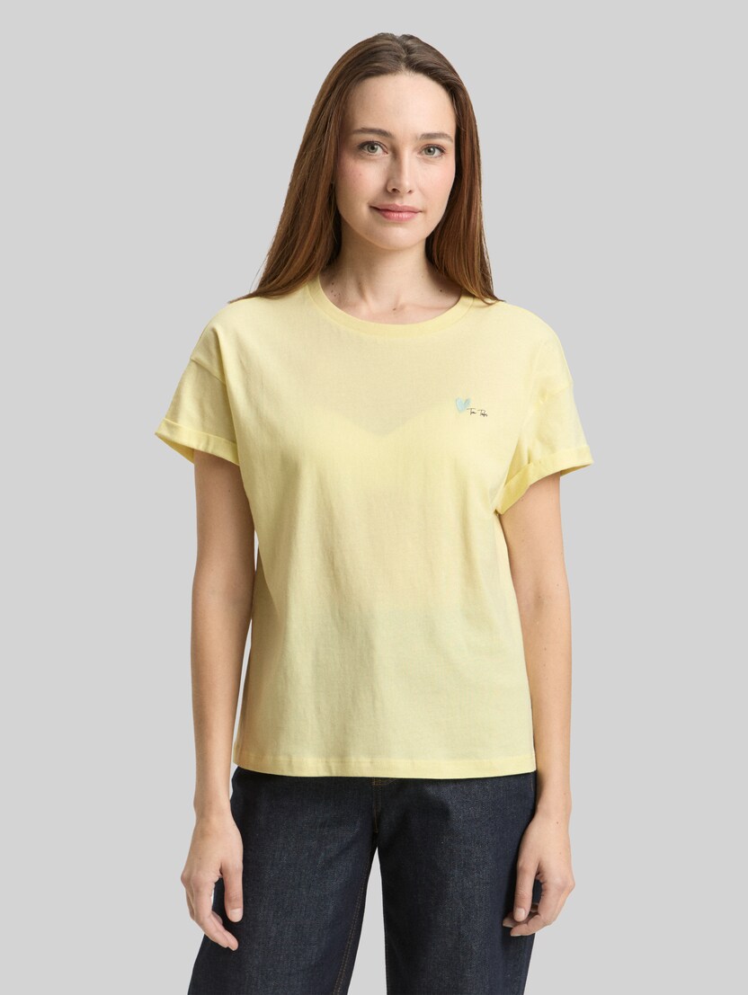 T-shirt met borduursel door Women, soft lemon