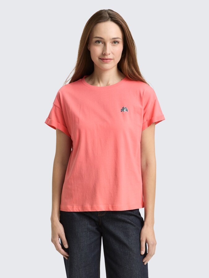 T-shirt met borduursel door Women, soft coral pink