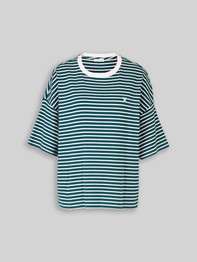 Oversized T-shirt with striped pattern by Women, meadow green offwhite stripe