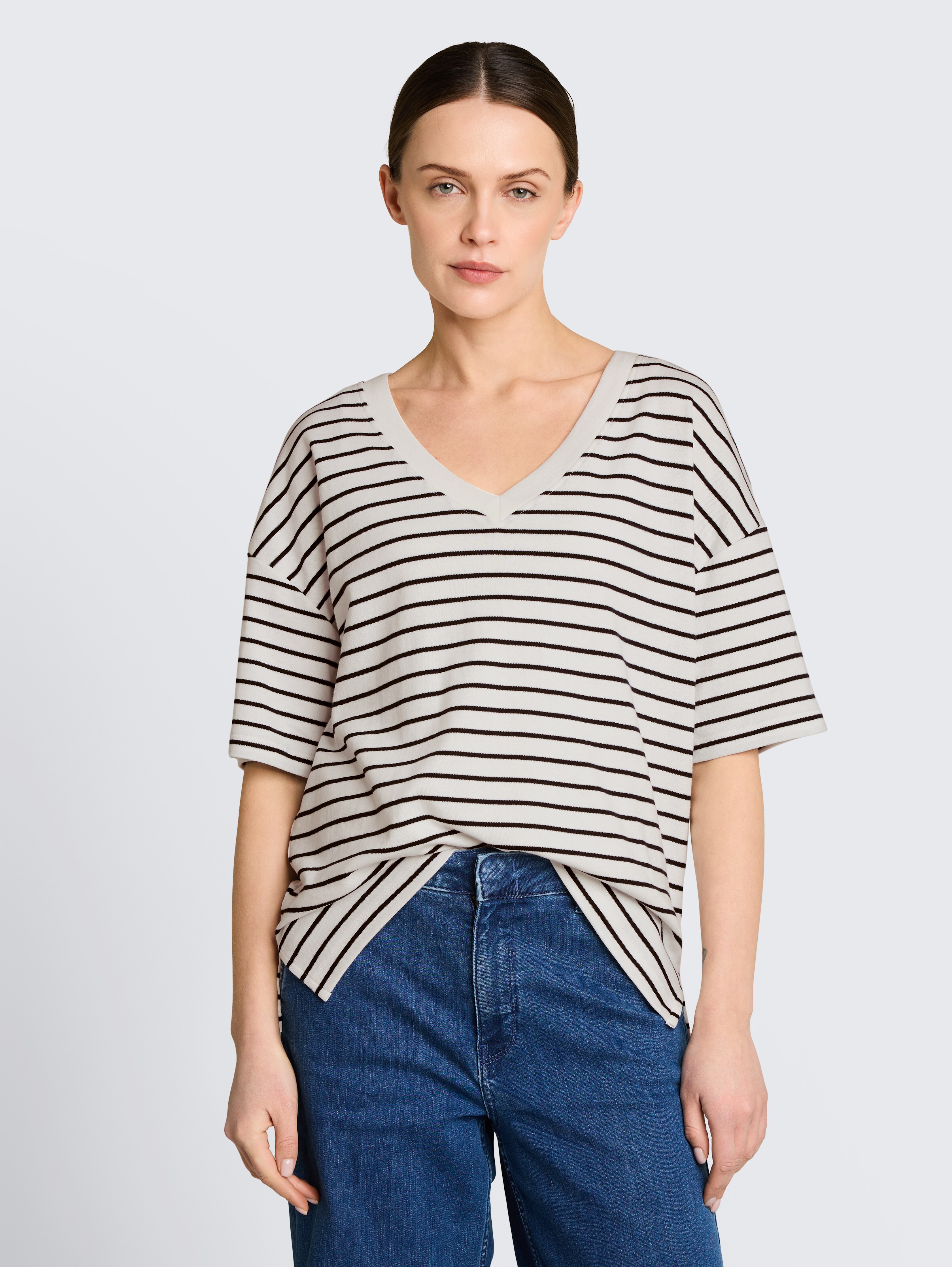 Oversize T-Shirt mit Streifenmuster von Women, white navy irregular stripe