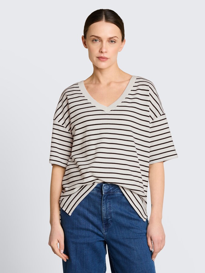 Oversized T-shirt met streepjesmotief door Women, white navy irregular stripe