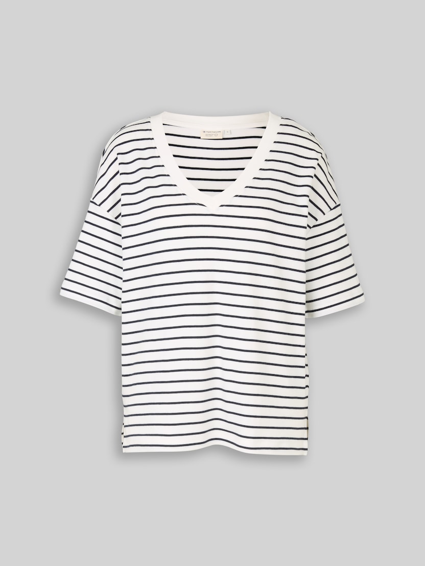 Oversize T-shirt with stripe pattern by Women, white navy irregular stripe