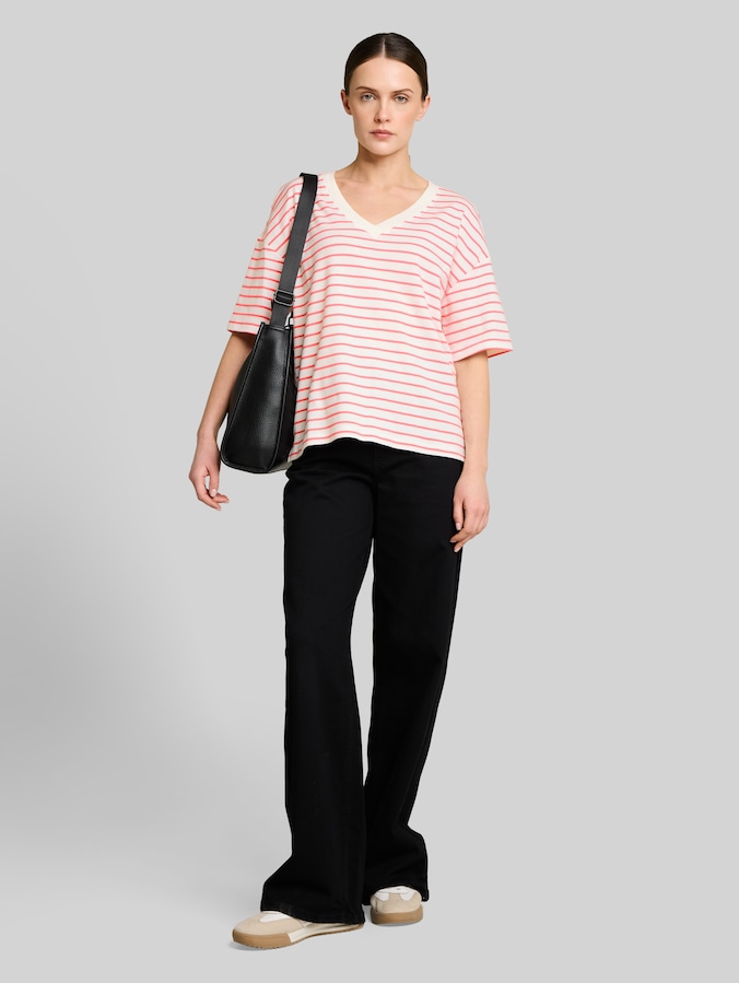 Oversized T-shirt met streepjesmotief door Women, white coral irregular stripe