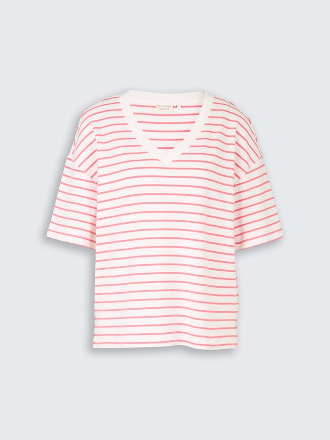 Oversize T-Shirt mit Streifenmuster von Women, white coral irregular stripe