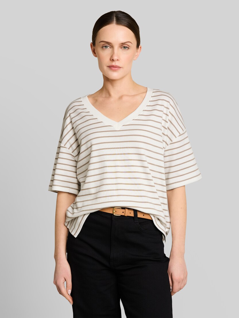 Oversize T-Shirt mit Streifenmuster von Women, white beige irregular stripe