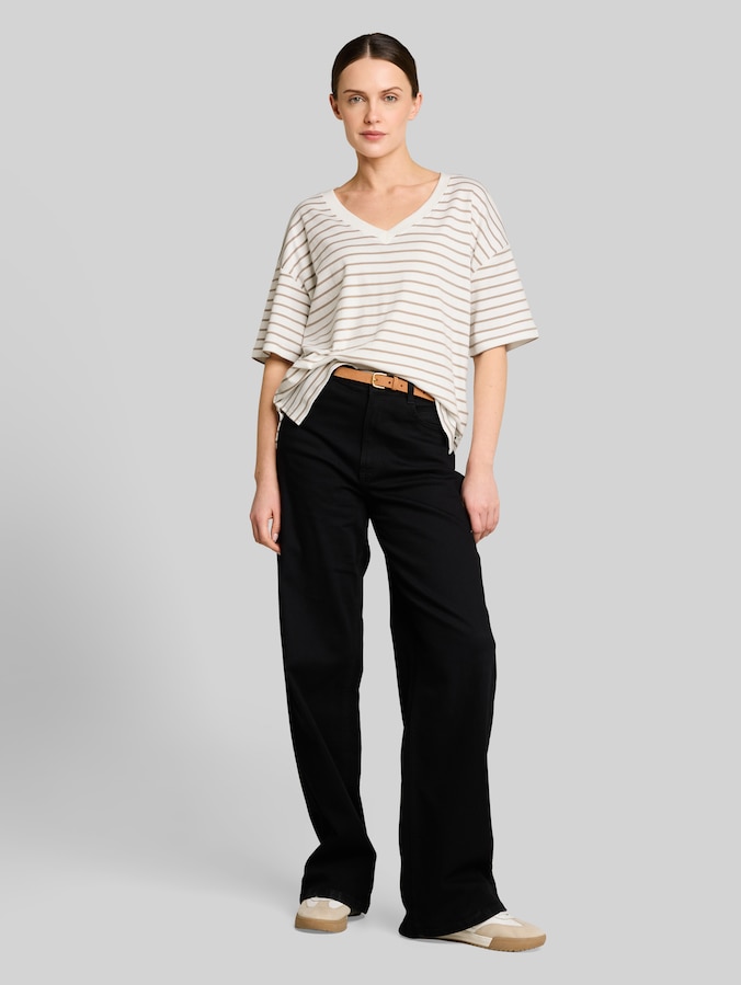 Oversized T-shirt met streepjesmotief door Women, white beige irregular stripe